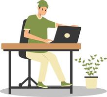 Man Programmer Working at Home. vector
