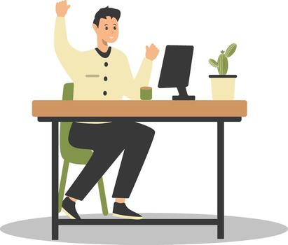 Illustration of Happy Man Programmer Working at Home. Isolated on White Background. vector