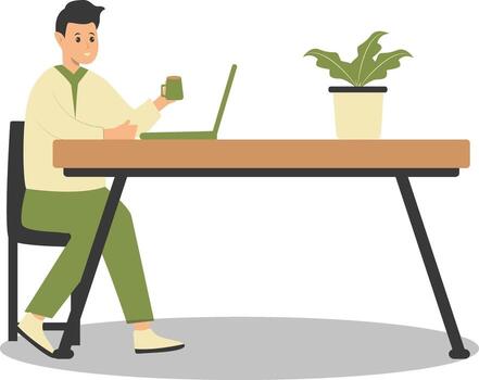 Happy Man Programmer Working at Home vector