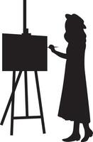 Silhouette of Woman Drawing on Canvas. vector