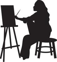 Silhouette of Artist Woman Drawing on Canvas. Isolated on White Background. vector