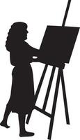 Silhouette of Woman Drawing on Canvas. Flat Illustration. vector