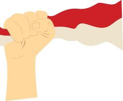 Hand Carrying Indonesian Flag. Isolated on White Background. vector
