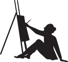 Silhouette of Woman Drawing on Canvas in Flat Design vector