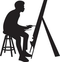 Silhouette of Artist Man Drawing on Canvas in Simple Design vector