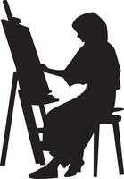 Silhouette of Artist Woman Drawing on Canvas with Simple Design vector