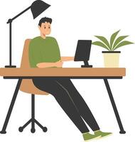 Illustration of Man Programmer Working on Laptop vector