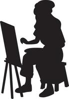 Silhouette of Woman Drawing on Canvas with Flat Design vector
