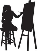 Silhouette of Woman Drawing on Canvas Isolated on White Background vector