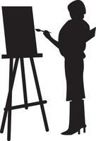 Silhouette of Artist Woman Drawing on Canvas. Flat Illustration vector