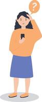 Young Woman Thinking and Asking Question with Cartoon Design. vector