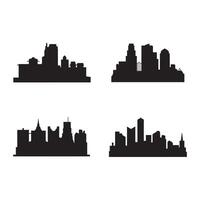 Four distinct city skyline silhouettes isolated on white background silhouette vector
