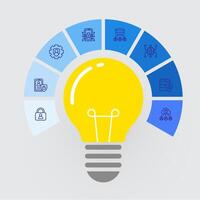 Light Bulb Infographic with Blue Tech Icons for Innovation and Data Process Illustration vector