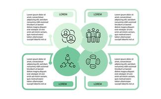 Quadrant infographic, connected circles, business model, team collaboration, problem solving, analysis diagram, four steps vector