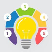 Bright Light Bulb Infographic with 5 Colorful Segments for Business Planning or Idea Pitch vector