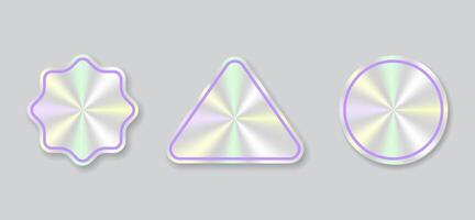 Glossy holographic shapes with pastel gradients in triangle round and star burst frames vector