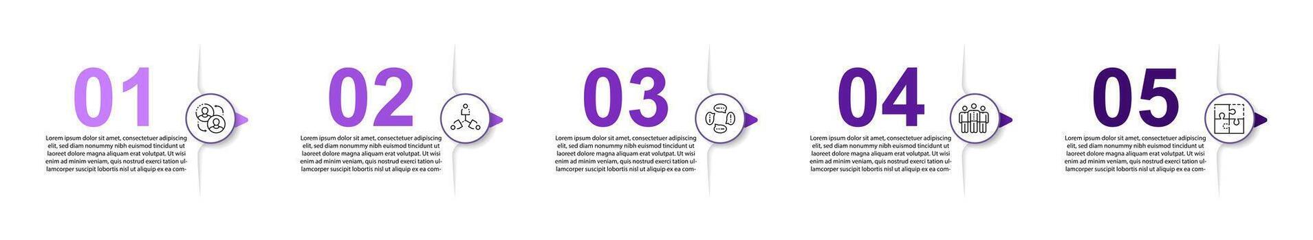 Infographic template, five options, linear flow, sequential steps, project plan, training, instruction, progress display vector