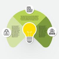 Green Infographic with Light Bulb and 3 Section Security Icons for Business Concept vector