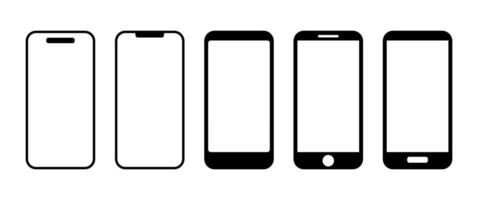 Black Smartphone Icons, Isolate Silhouette telephone, Mobile phone Mockup symbol, Device graphic elements in Modern Minimal for Application, Website and Presentation, Transparent electronoc clip art. vector