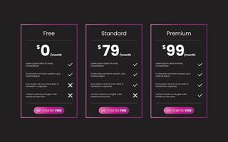 Modern Pricing Table Template for Websites and Applications vector