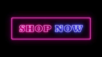 Flickering Shop Now Text animation with neon light. Luminous and shimmering haze inside the letters of the text Shop Now. Shop Now neon sign. video