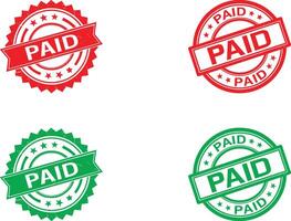 Set of four red and green paid stamps isolated on transparent background vector