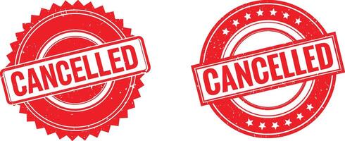 Two red grunge style cancelled stamps isolated on transparent background vector