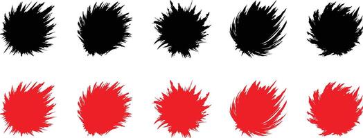 Collection of five black and five red abstract brush stroke shapes isolated on transparent background vector