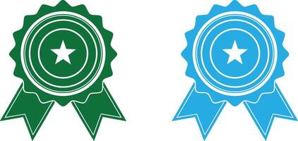 Two award ribbons with stars one green one blue isolated on transparent background vector
