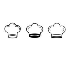 Three stylized chef hats in black outline isolated on transparent background vector