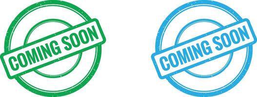 Green and blue coming soon stamp seals isolated on transparent background vector