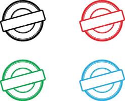 Four circular rubber stamp icons in black red green and blue isolated on transparent background vector