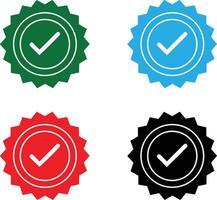 Four colorful check mark badges isolated on transparent background vector
