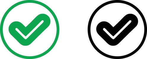 Green and black check mark icons in circles isolated on transparent background vector