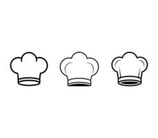 Three simple black outline chef hats isolated on transparent background vector