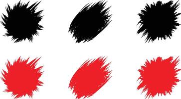 Collection of abstract grunge brush stroke splatters in black and red isolated on transparent background vector