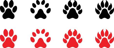 Collection of black and red animal paw prints isolated on transparent background vector