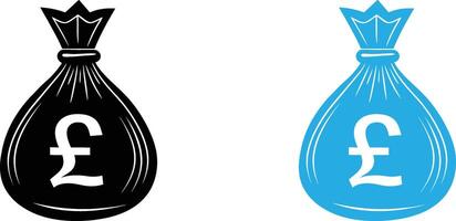 Black and blue money bags with pound sterling symbol isolated on transparent background vector