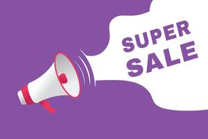 Super sale banner modern sign speech bubble design. Web element or tag with megaphone. vector