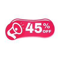 45 percent off, element, banner symbol modern design with megaphone label. Red graphic sign. vector