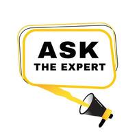 Ask the expert banner flat speech bubble, sign illustration design element. vector