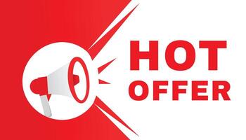 Hot offer banner and icon megaphone announcement graphic. Modern style element for advertising announce. vector