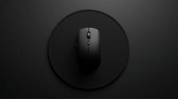Wireless Computer Mouse on Pad in Minimalist Dark Style Setting photo