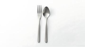 Simple Silver Fork and Spoon Arrangement on White Background for Food Presentation photo