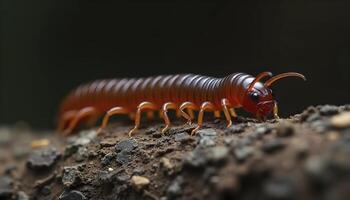 Centipede Crawling Across Old Tree Bark Surface photo