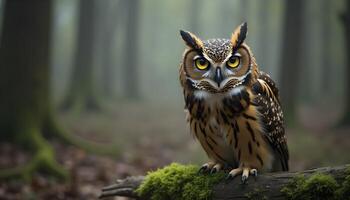Brown Owl Closeup With Piercing Yellow Eyes photo