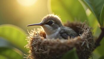 Macro Of Baby Bird In Textured Nest photo