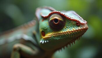 Chameleon Eye Closeup in Rainforest Setting photo