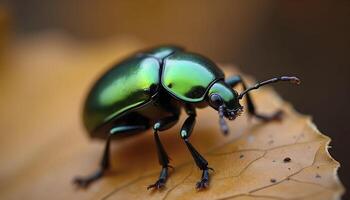 Iridescent Insect With Detailed Leaf Texture photo