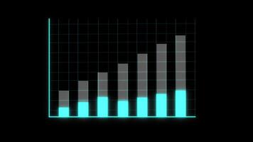 Blue Neon business graph bar icon animation. Neon business growth bar chart video